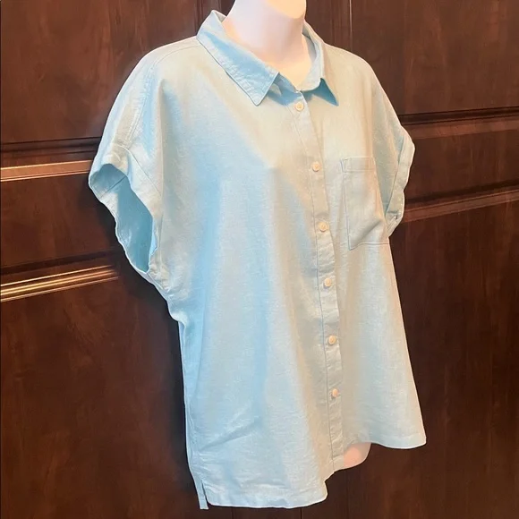 NWT Orvis Linen-Blend Top Button Front Blouse - Picture 2 of 8